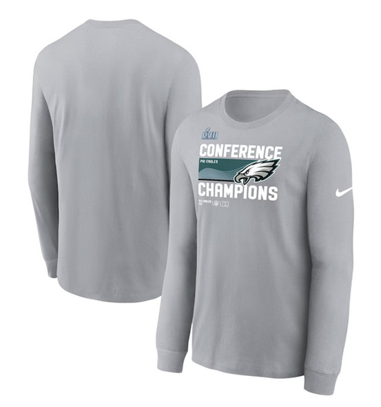 Men's Philadelphia Eagles Gray 2022 NFC Champions Locker Room Trophy Collection Long Sleeve T-Shirt